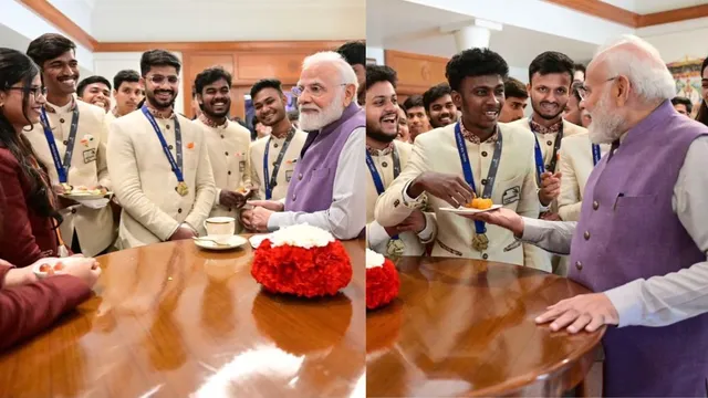 वर्ल्ड स्किल्स प्रतियोगिता में भारत की उपलब्धि पर पीएम मोदी ने युवाओं को खिलाई मिठाई